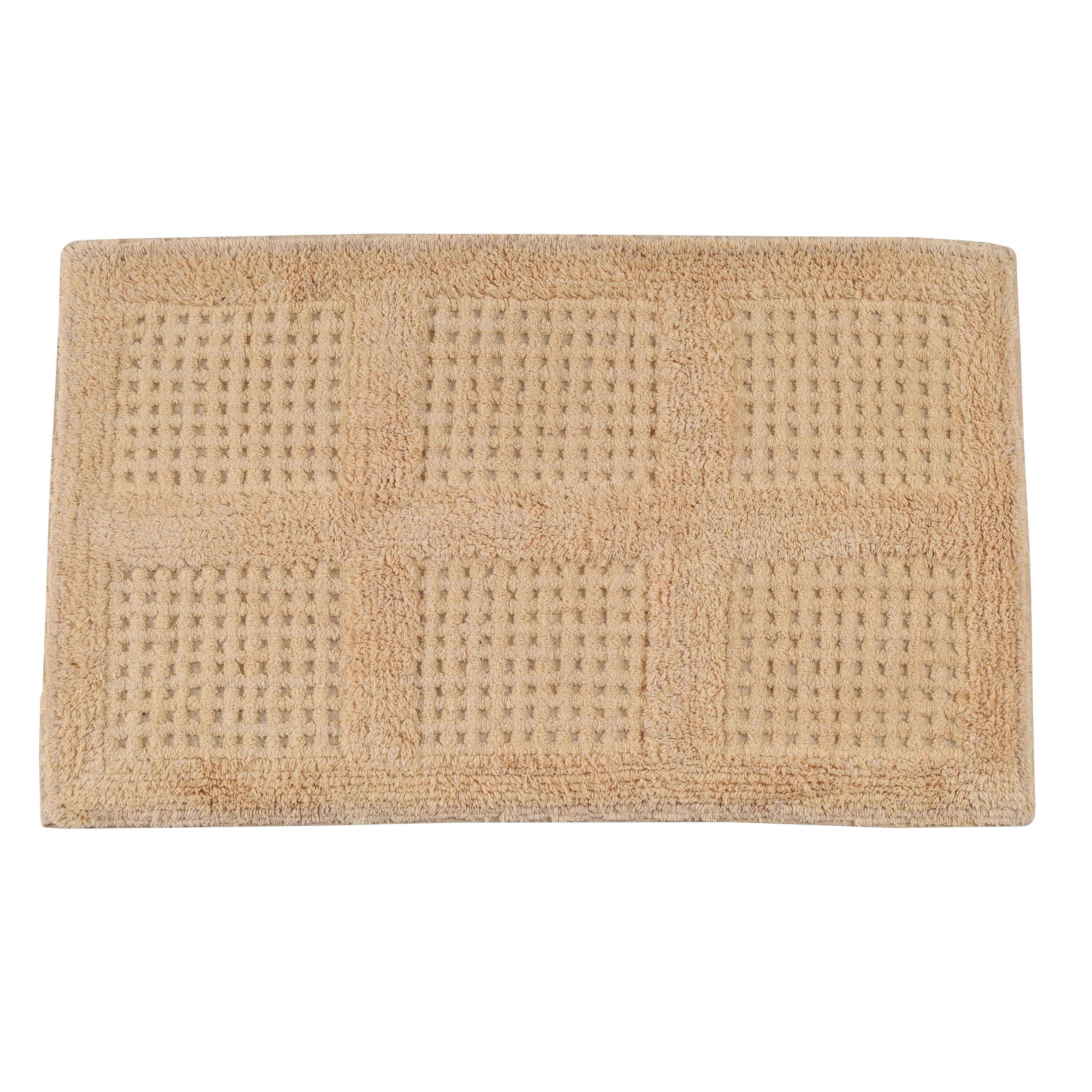 Waffley Cotton Bath Mat with Anti-Slip - 40x60cm, Beige