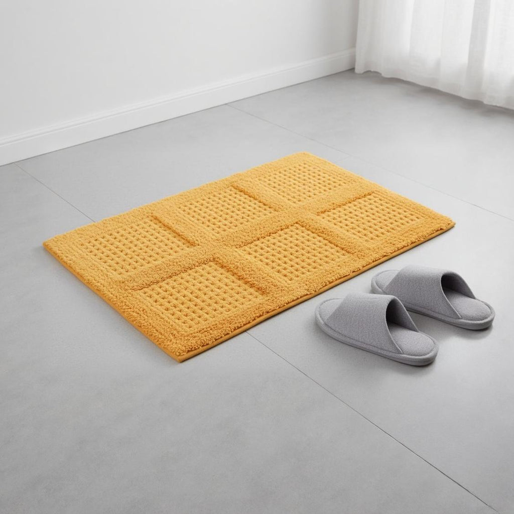 Waffley Cotton Bath Mat with Anti-Slip - 40x60cm, Gold
