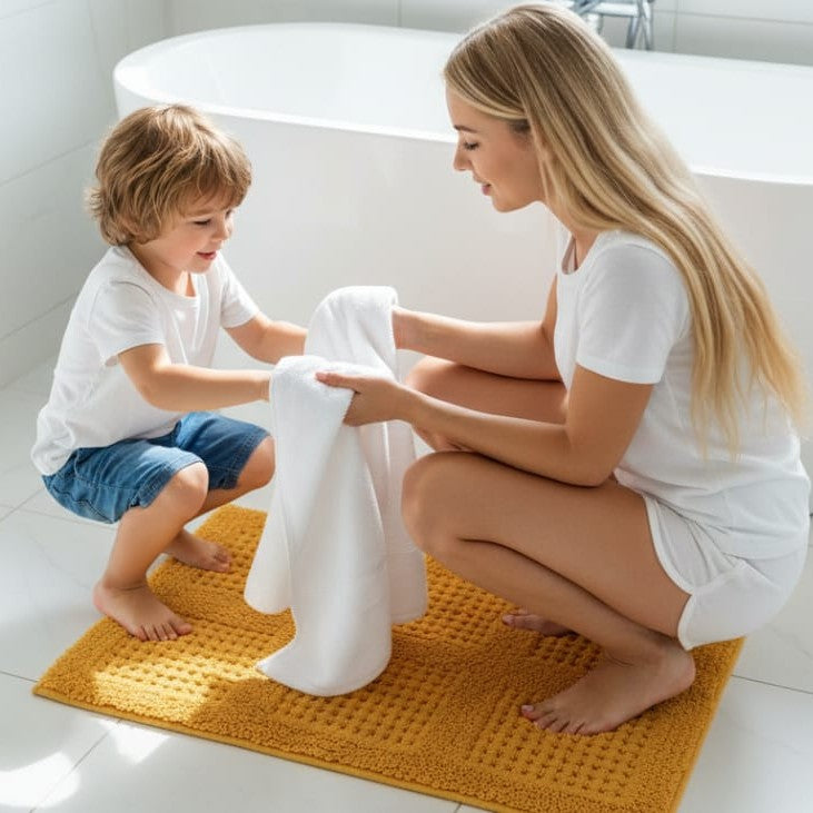 Waffley Cotton Bath Mat with Anti-Slip - 40x60cm, Gold