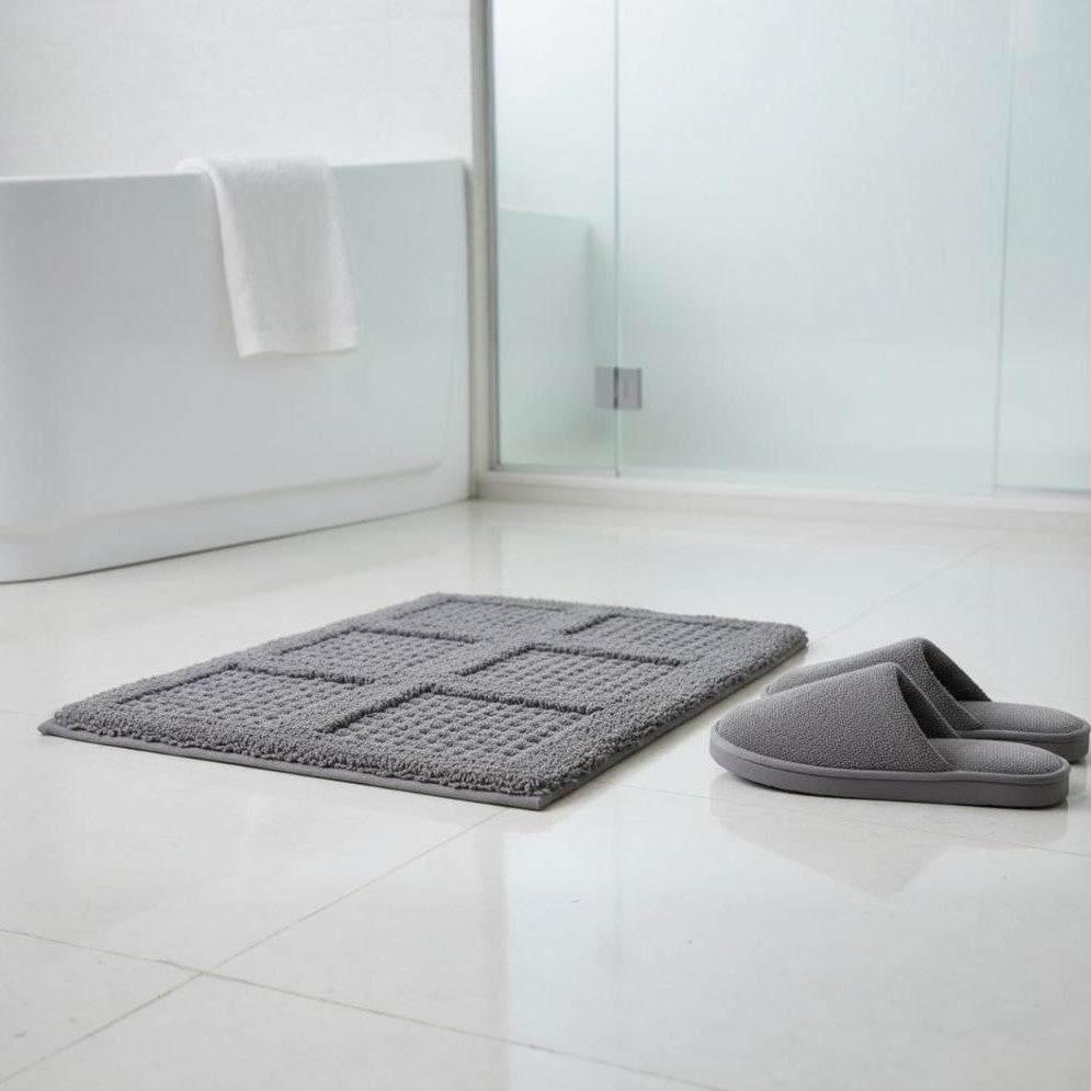 Waffley Cotton Bath Mat with Anti-Slip - 50x80cm, Grey