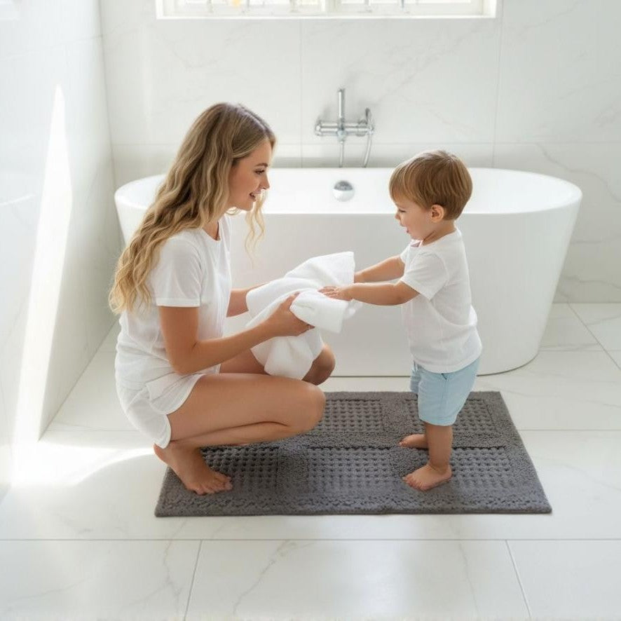 Waffley Cotton Bath Mat with Anti-Slip - 40x60cm, Grey