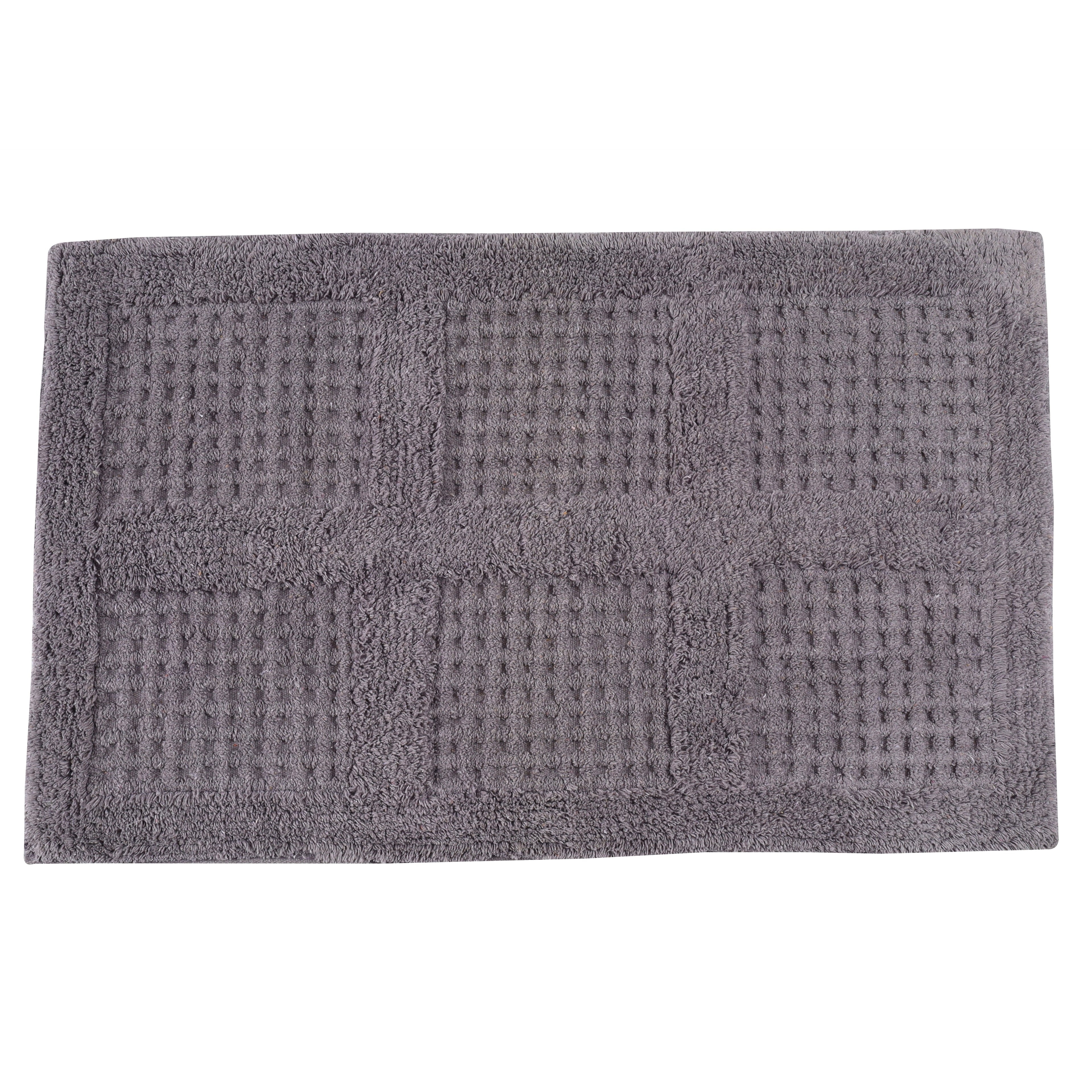 Waffley Cotton Bath Mat with Anti-Slip - 40x60cm, Grey