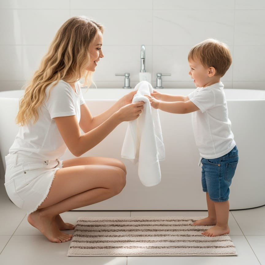 Linnea Cotton Bath Mat with Anti-Slip - 40x60cm, Ivory