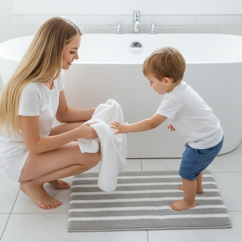 Linnea Cotton Bath Mat with Anti-Slip - 50x80cm, Light Grey