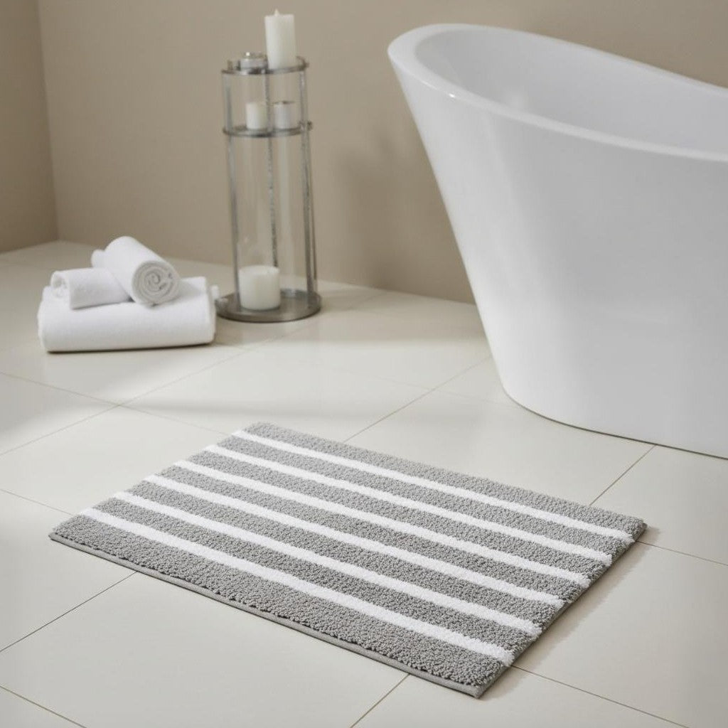 Linnea Cotton Bath Mat with Anti-Slip - 50x80cm, Light Grey