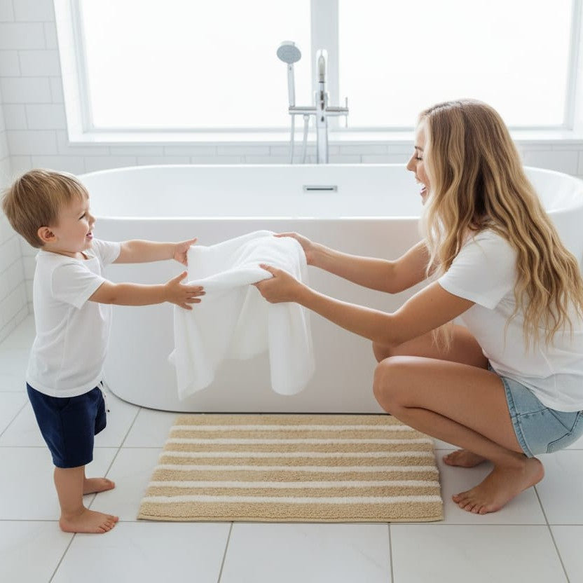 Linnea Cotton Bath Mat with Anti-Slip - 40x60cm, Beige