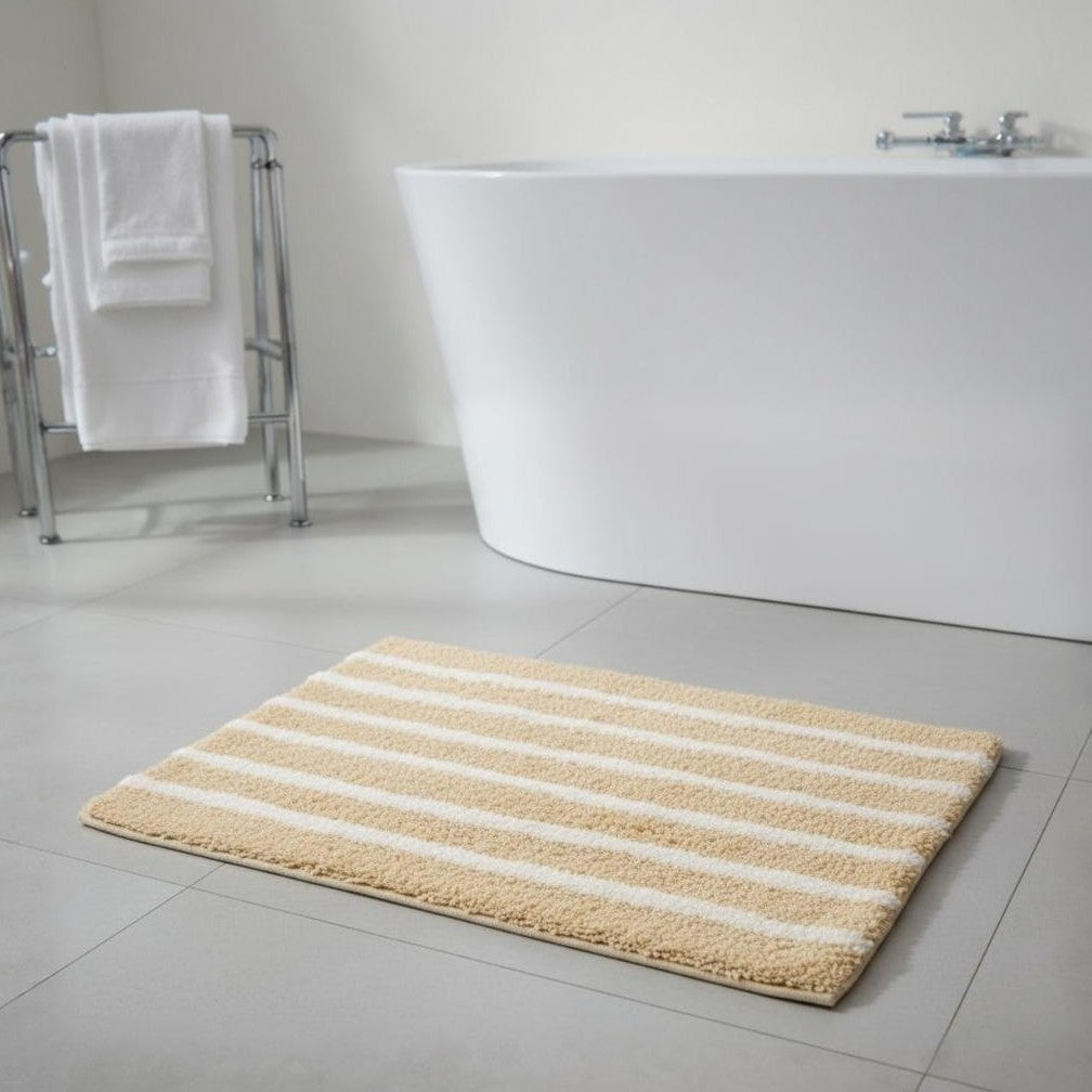 Linnea Cotton Bath Mat with Anti-Slip - 40x60cm, Beige