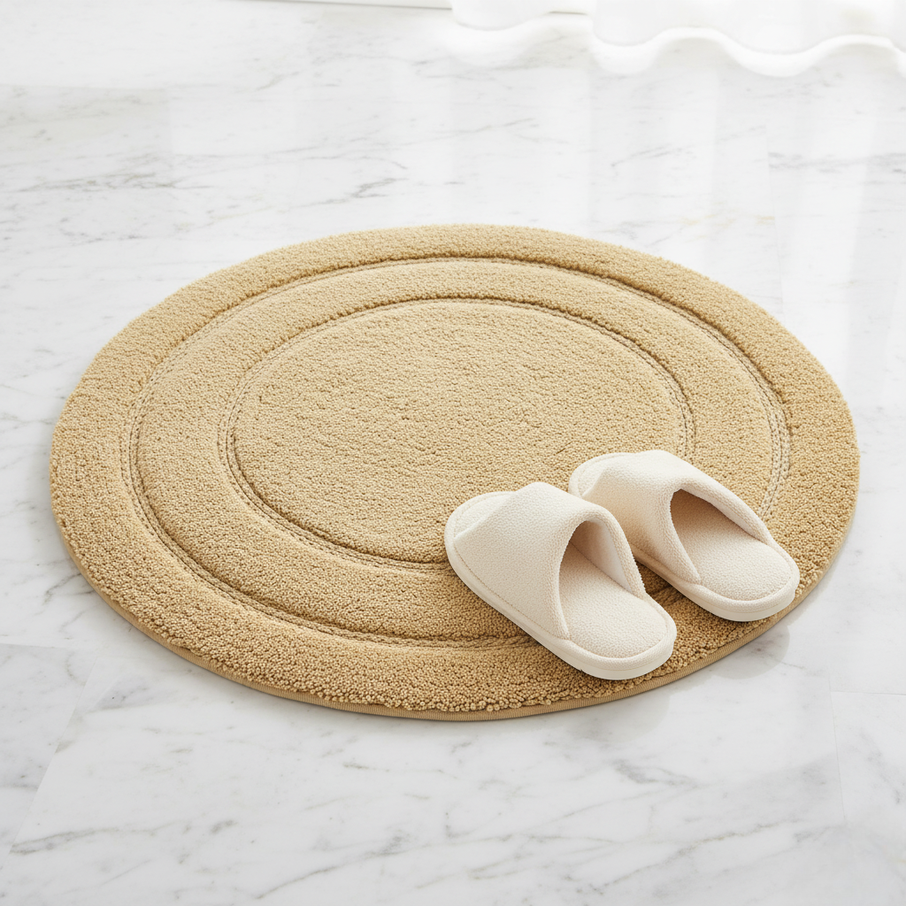 Luno Cotton Bath Mat with Anti-Slip - 60x60 cm, Beige