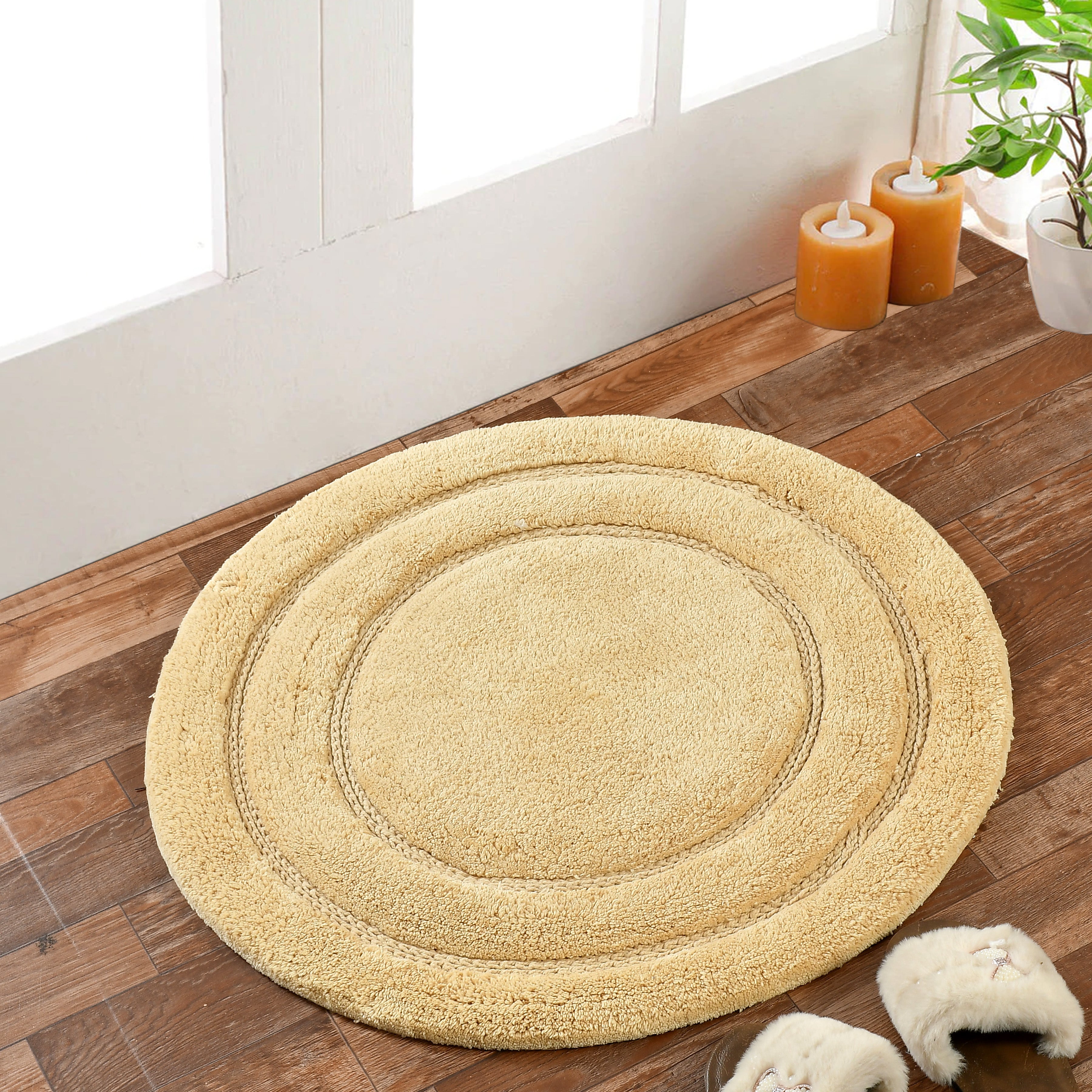 Luno Cotton Bath Mat with Anti-Slip - 60x60 cm, Beige