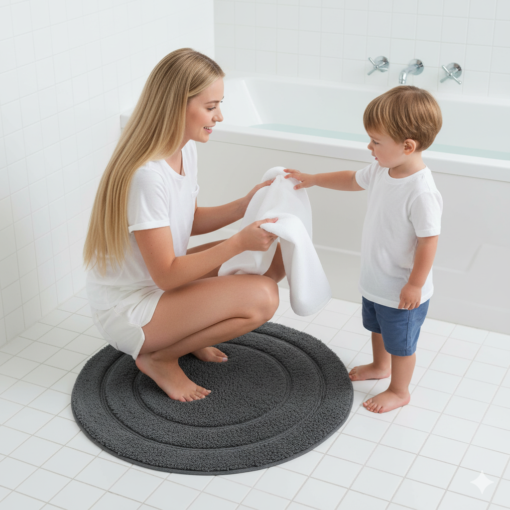 Luno Cotton Bath Mat with Anti-Slip - 60x60 cm, Grey