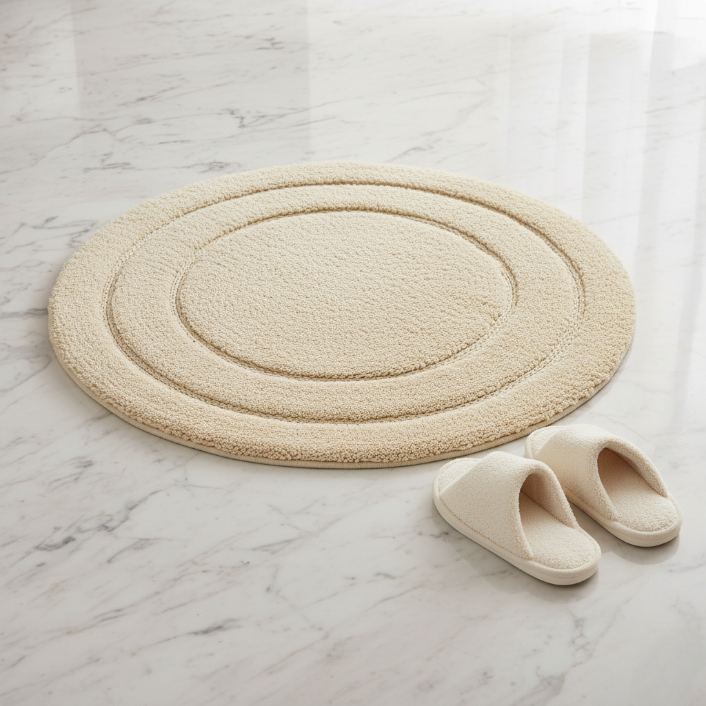 Luno Cotton Bath Mat with Anti-Slip - 60x60 cm, Ivory