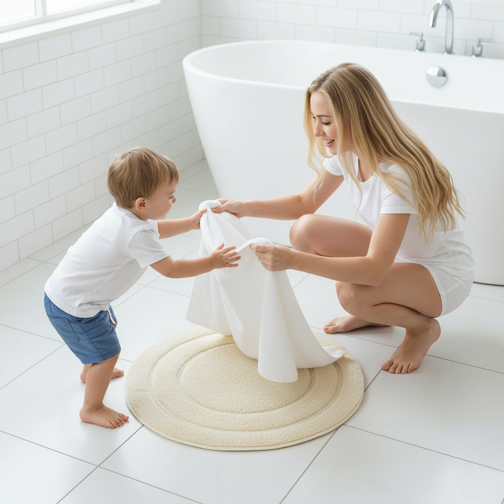 Luno Cotton Bath Mat with Anti-Slip - 60x60 cm, Ivory