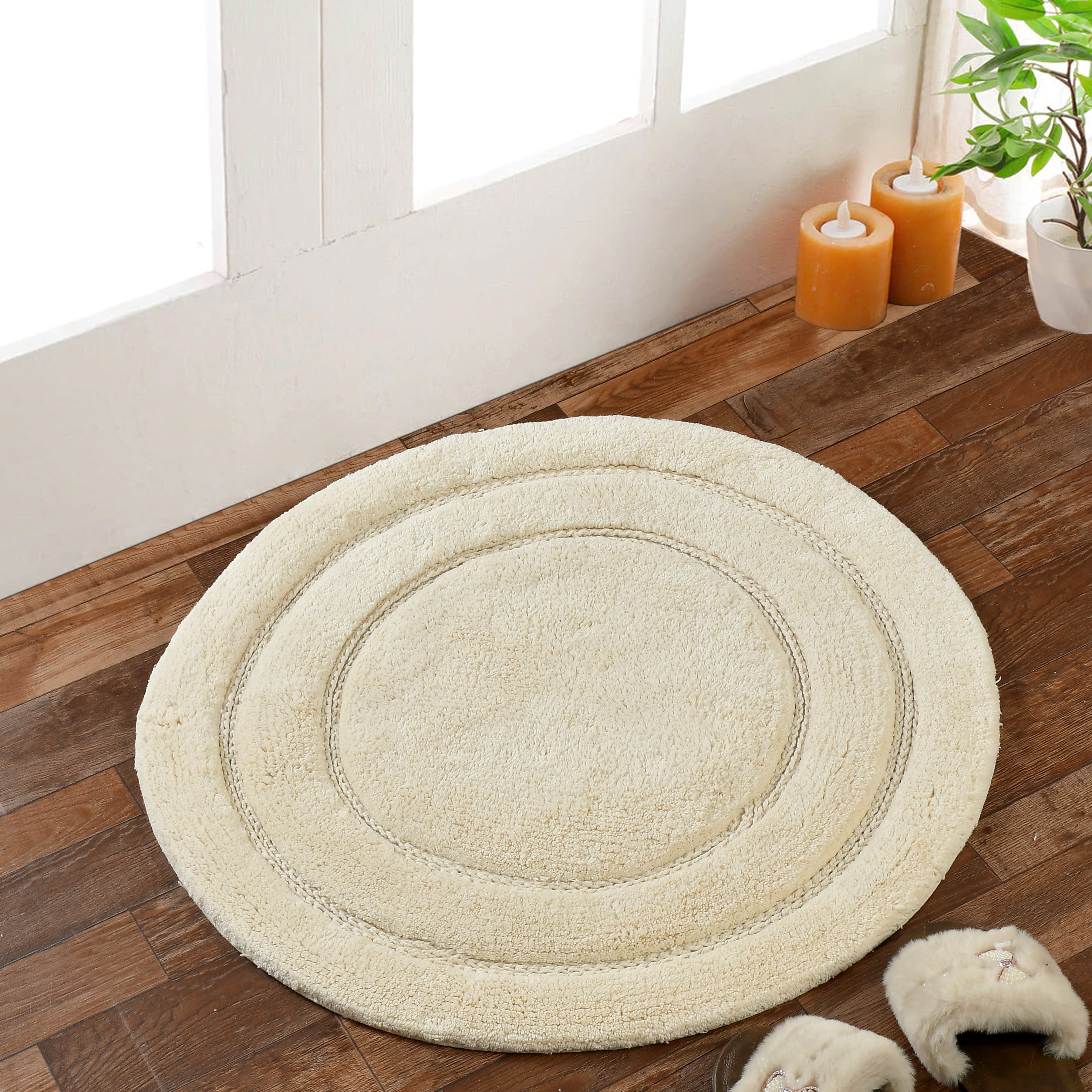 Luno Cotton Bath Mat with Anti-Slip - 60x60 cm, Ivory