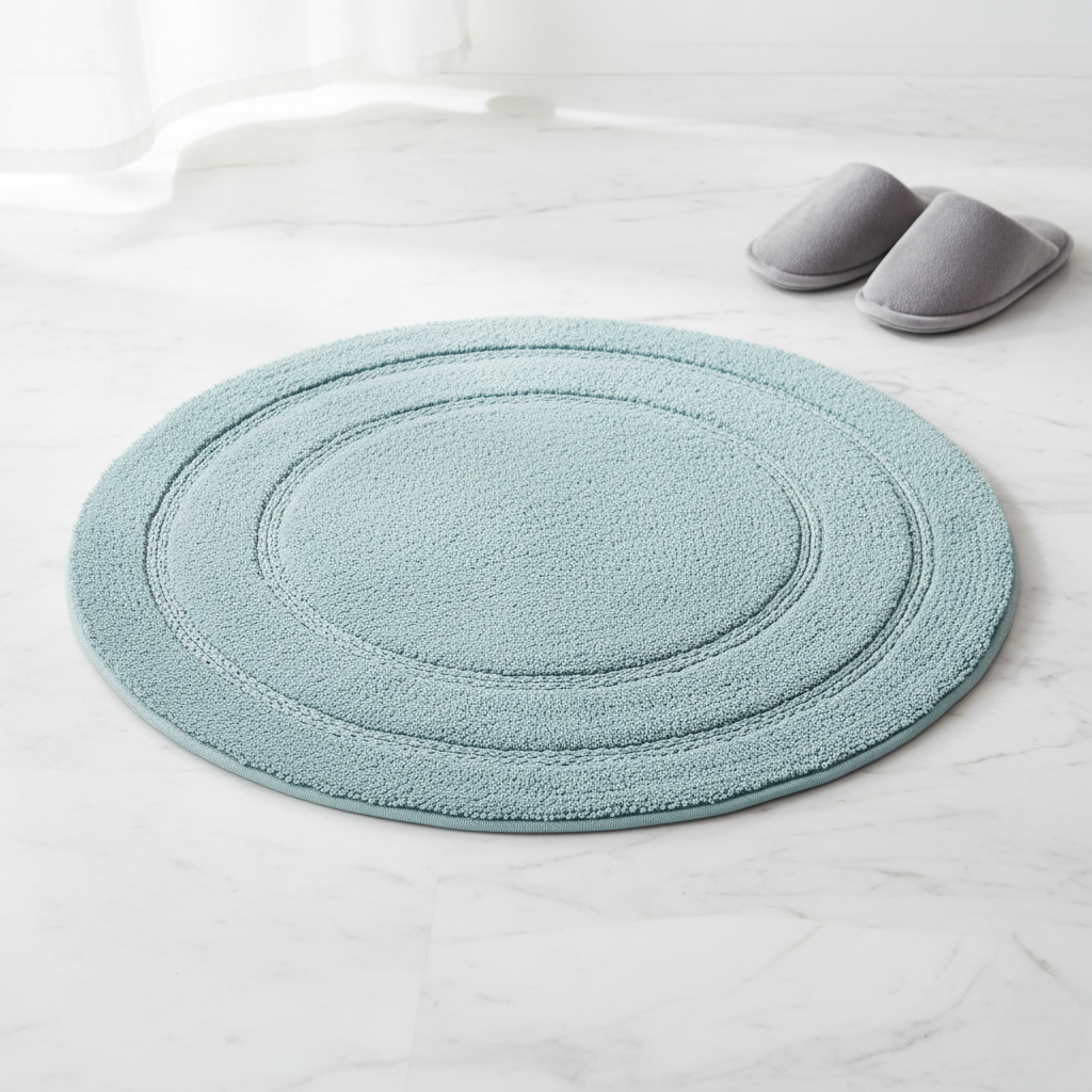 Luno Cotton Bath Mat with Anti-Slip - 60x60 cm, Light Blue