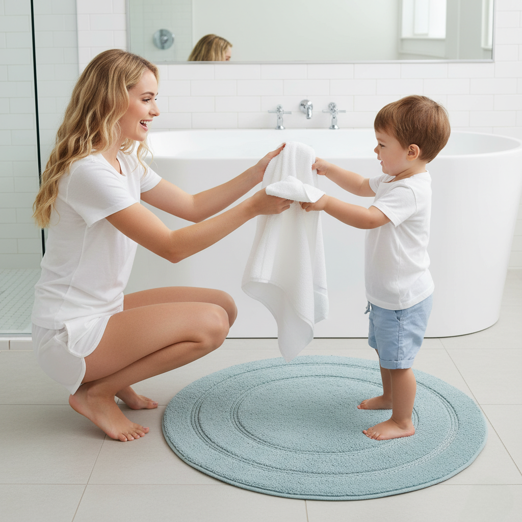 Luno Cotton Bath Mat with Anti-Slip - 60x60 cm, Light Blue