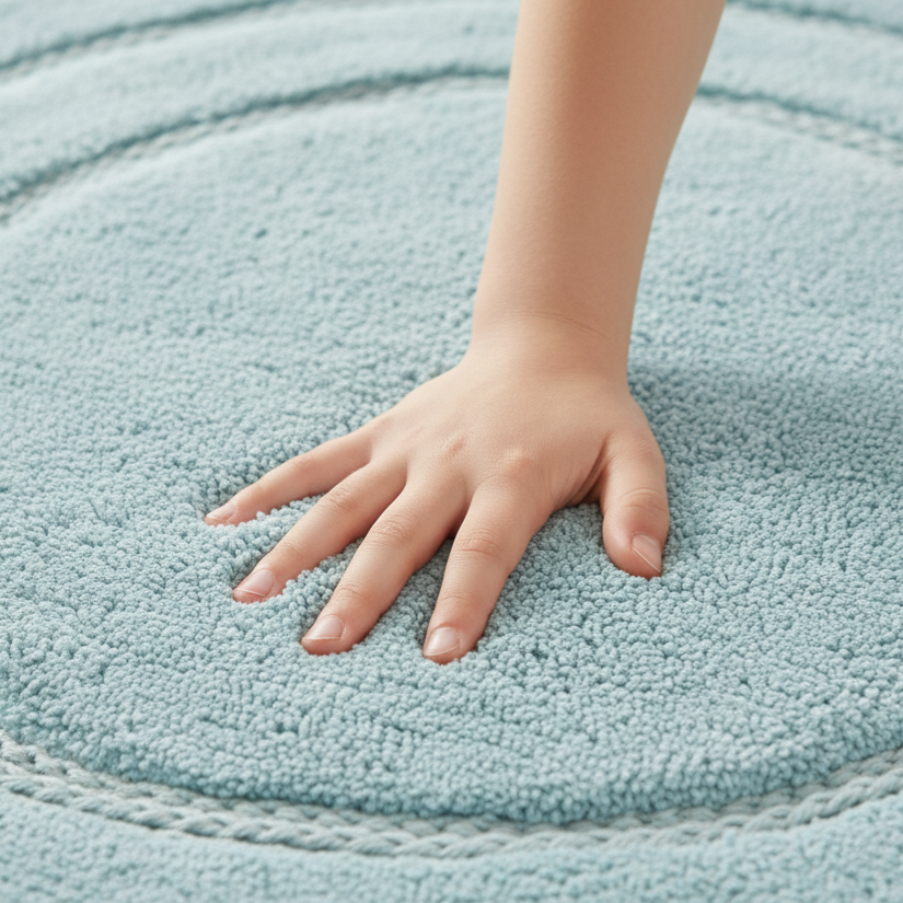 Luno Cotton Bath Mat with Anti-Slip - 60x60 cm, Light Blue