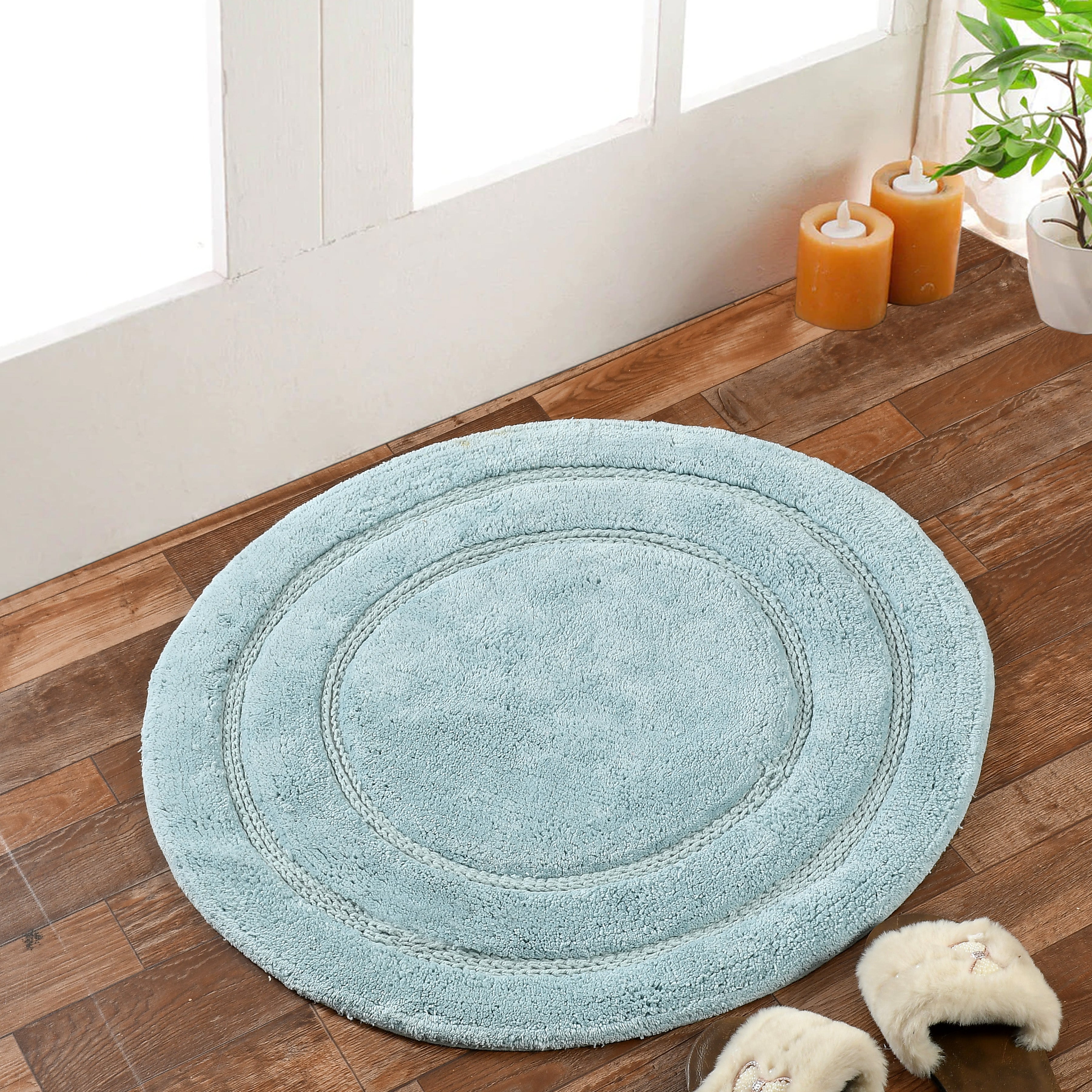 Luno Cotton Bath Mat with Anti-Slip - 60x60 cm, Light Blue