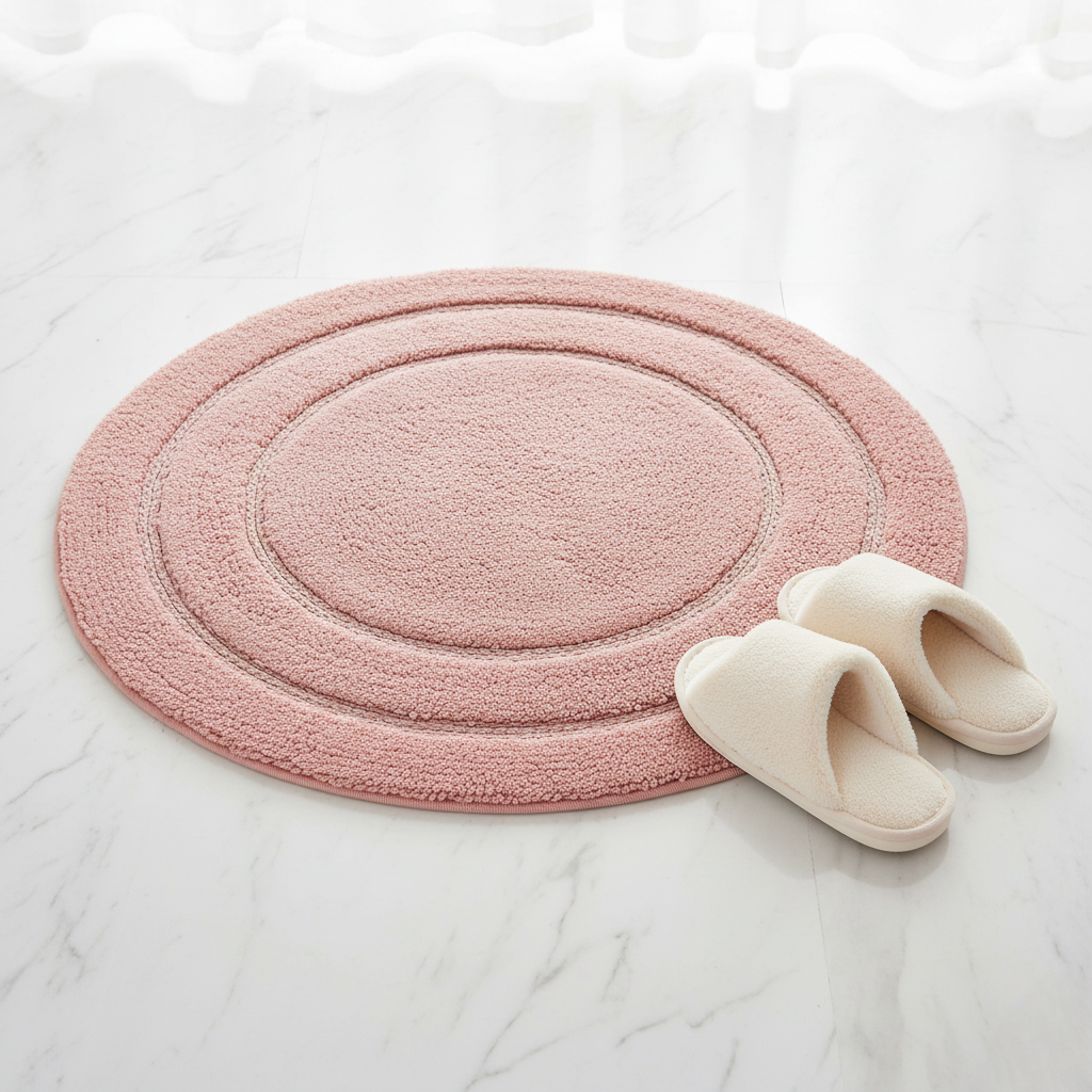 Luno Cotton Bath Mat with Anti-Slip - 60x60 cm, Pink