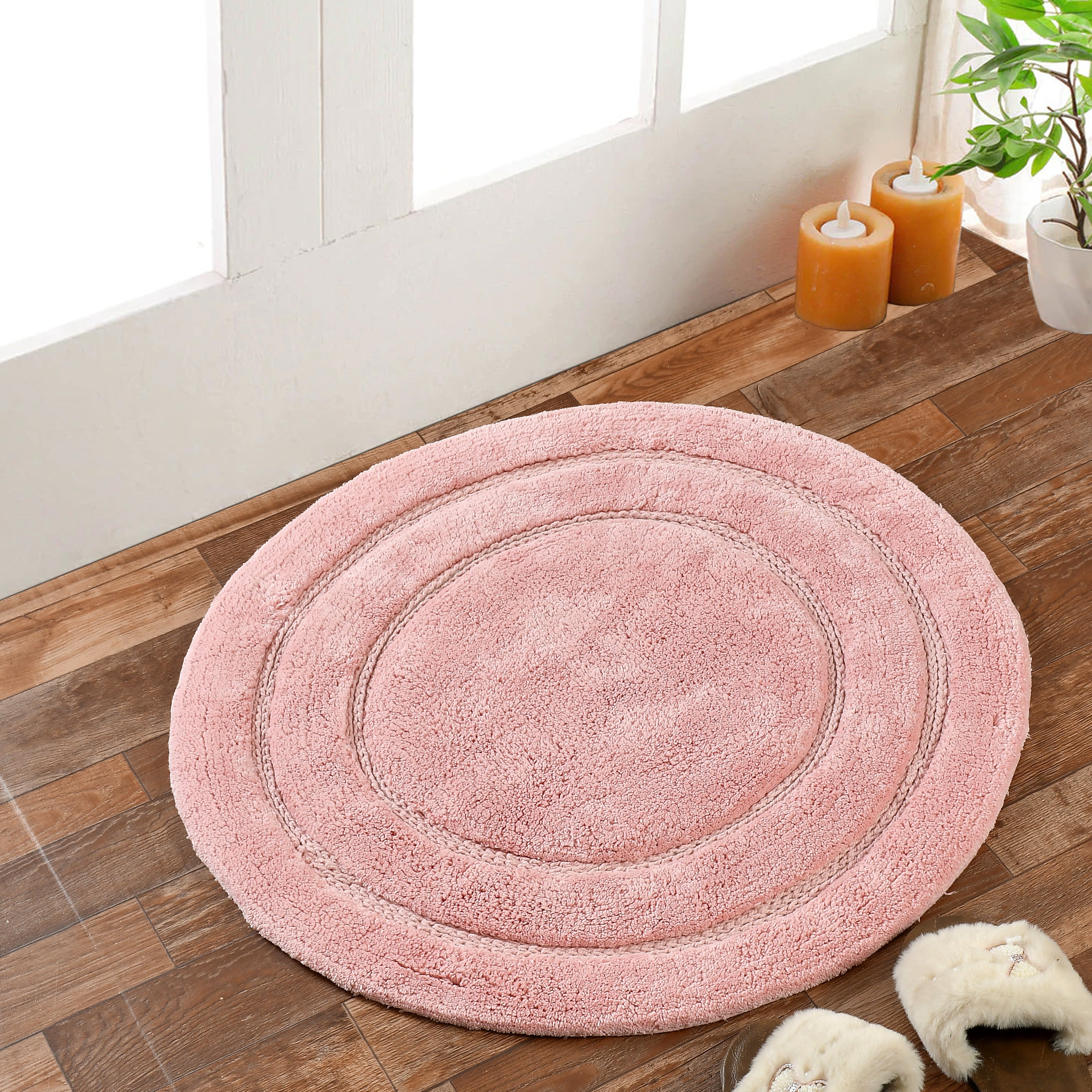 Luno Cotton Bath Mat with Anti-Slip - 60x60 cm, Pink