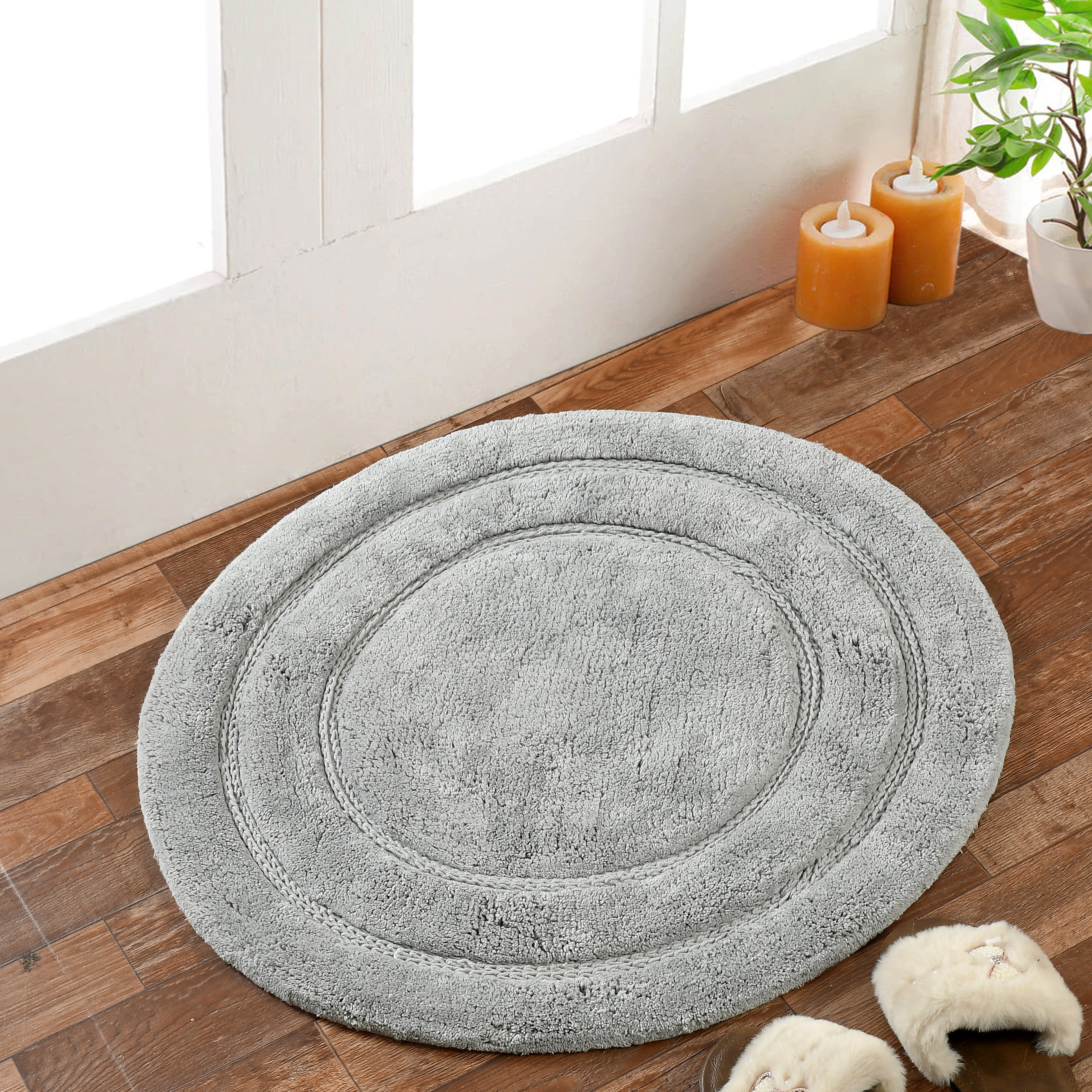 Luno Cotton Mat with Anti-Slip - 60x60 cm, Light Grey