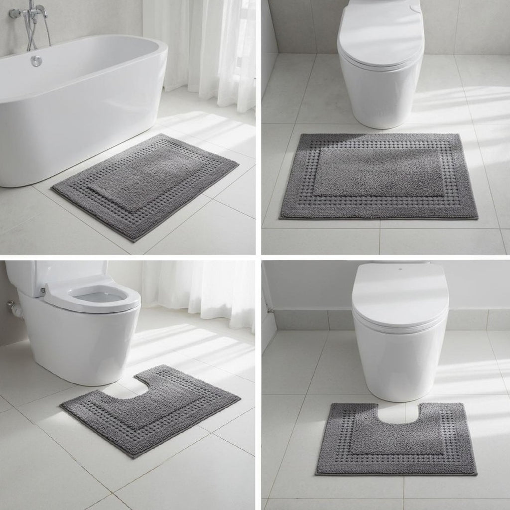 Meshi Cotton Anti-Slip 2 Pc Bath Mat Set – 50x80cm & 45x50cm, Grey