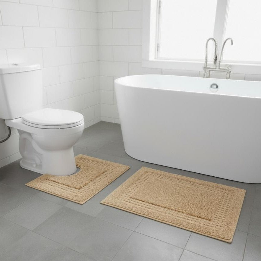 Meshi Cotton Anti-Slip 2 Pc Bath Mat Set – 50x80cm & 45x50cm, Beige