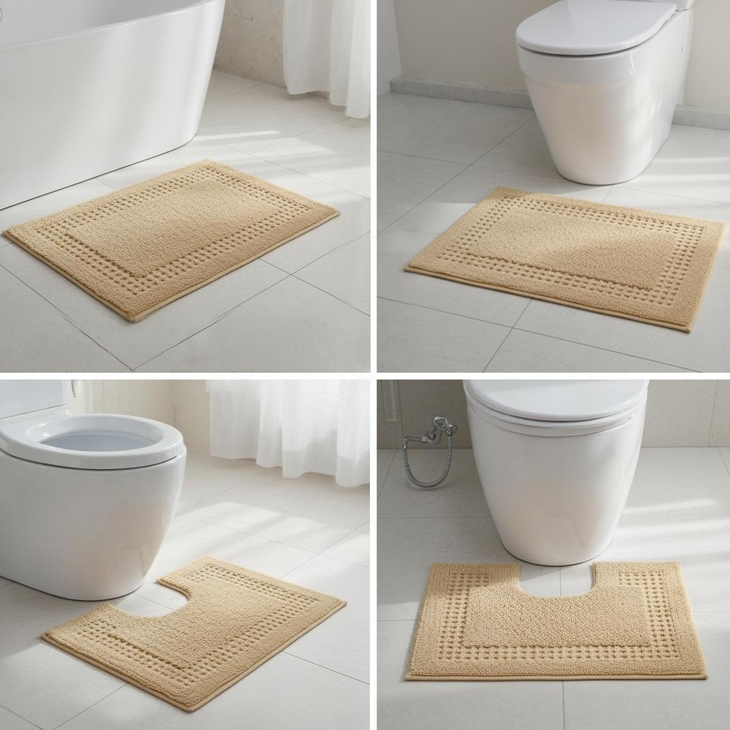 Meshi Cotton Anti-Slip 2 Pc Bath Mat Set – 50x80cm & 45x50cm, Beige