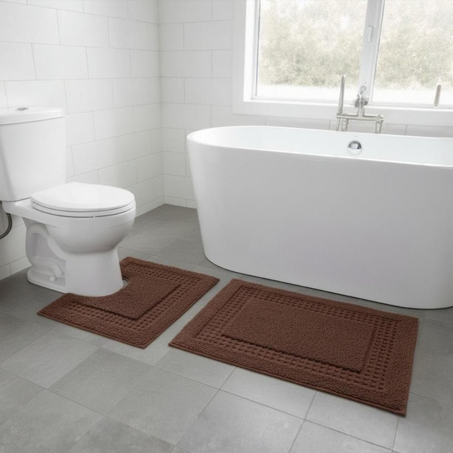 Meshi Cotton Anti-Slip 2 Pc Bath Mat Set – 50x80cm & 45x50cm, Brown