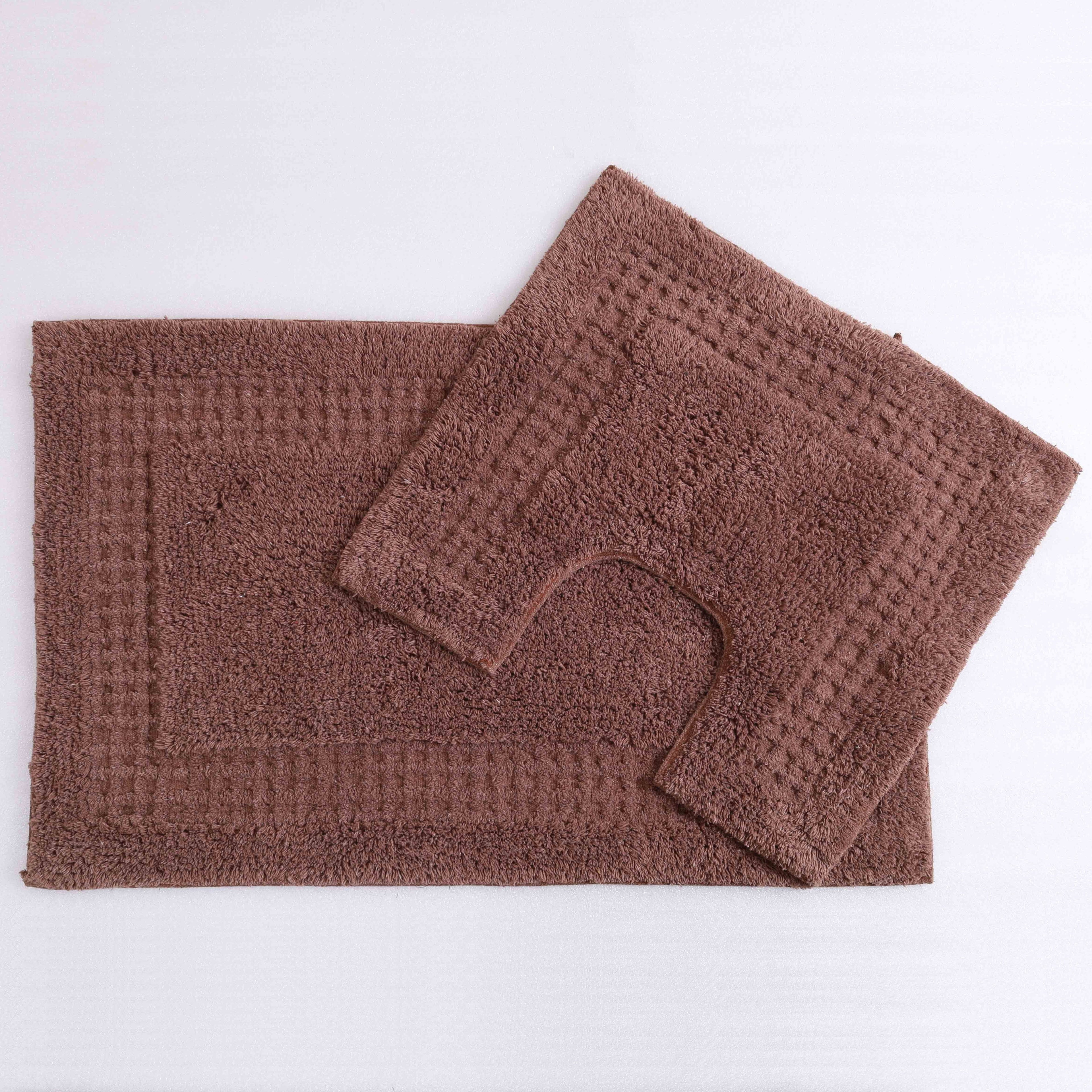 Meshi Cotton Anti-Slip 2 Pc Bath Mat Set – 50x80cm & 45x50cm, Brown