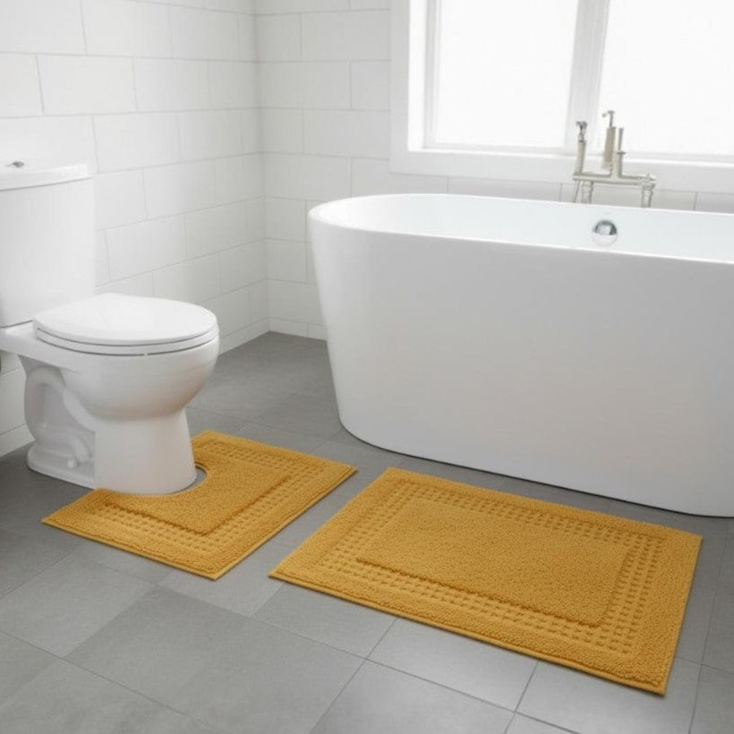 Meshi Cotton Anti-Slip 2 Pc Bath Mat Set – 50x80cm & 45x50cm, Gold