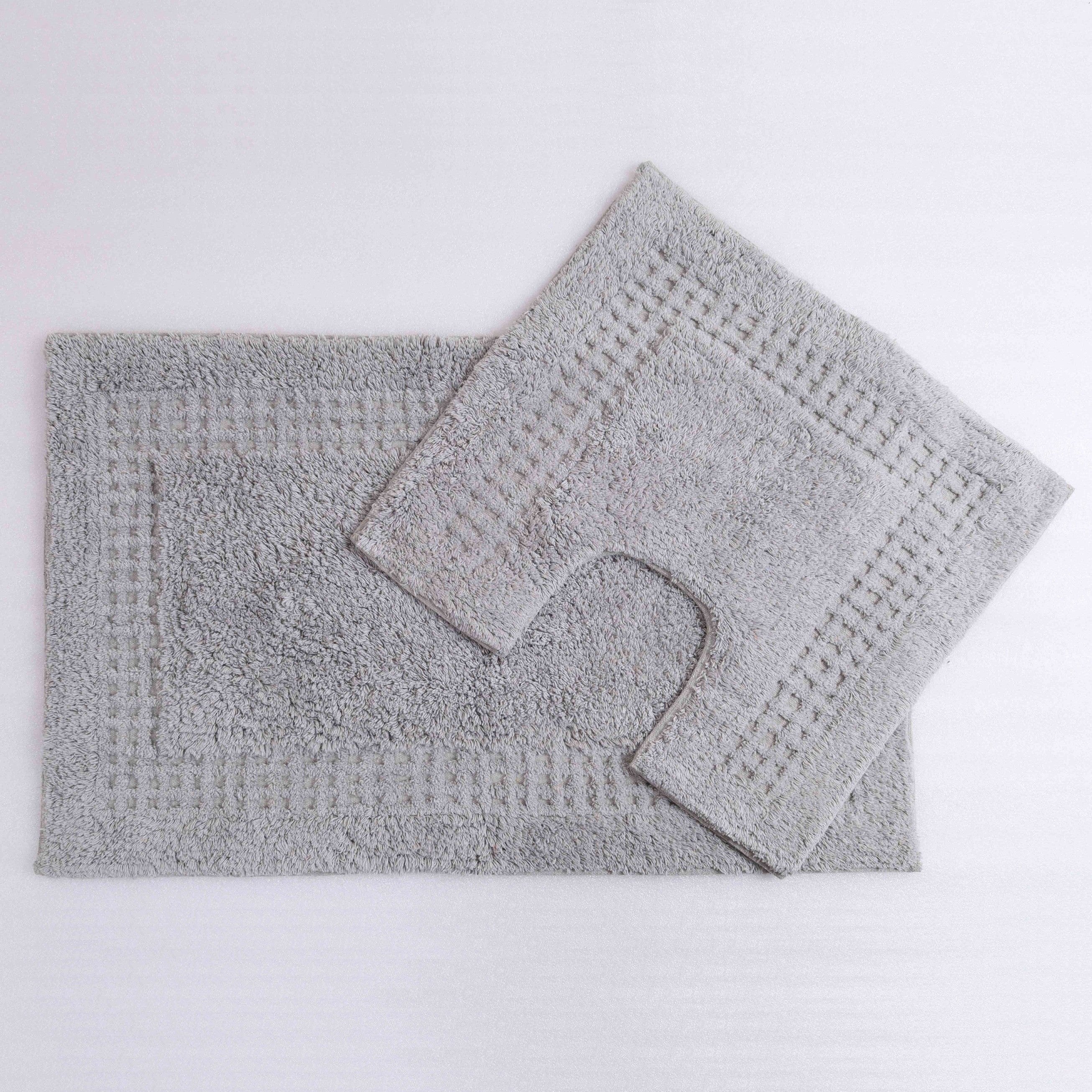 Meshi Cotton Anti-Slip 2 Pc Bath Mat Set – 50x80cm & 45x50cm, Light Grey