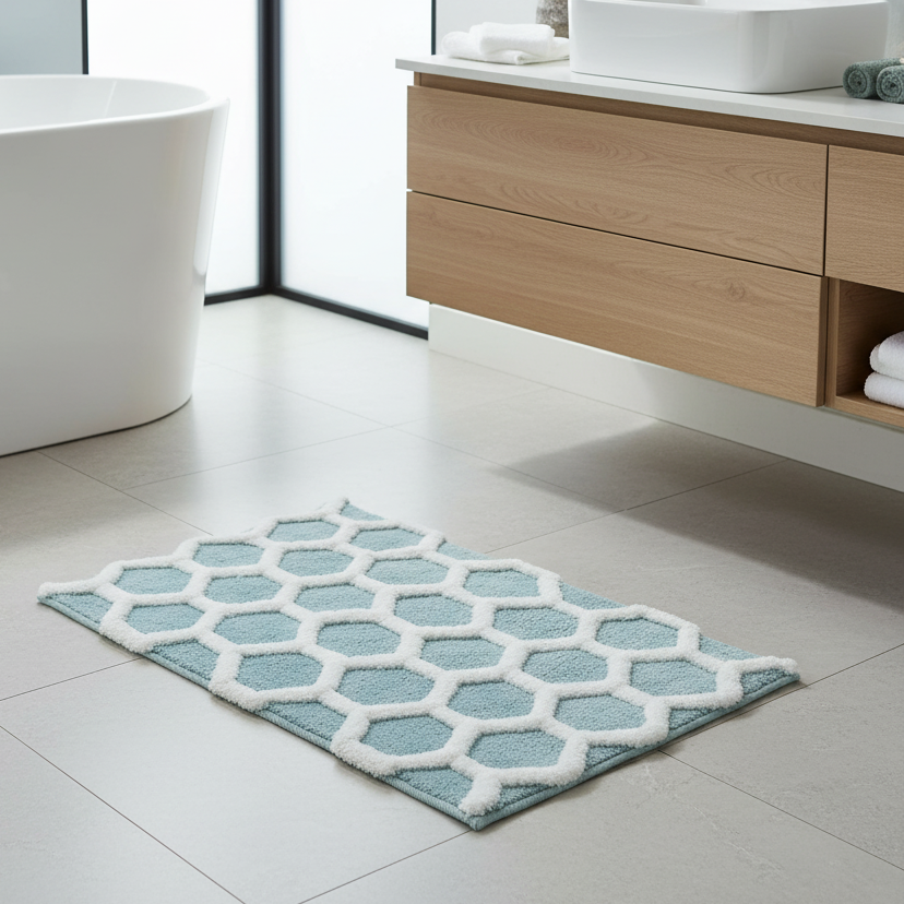 Hivee Cotton Bath Mat with Anti-Slip - 40x60cm, Light Blue