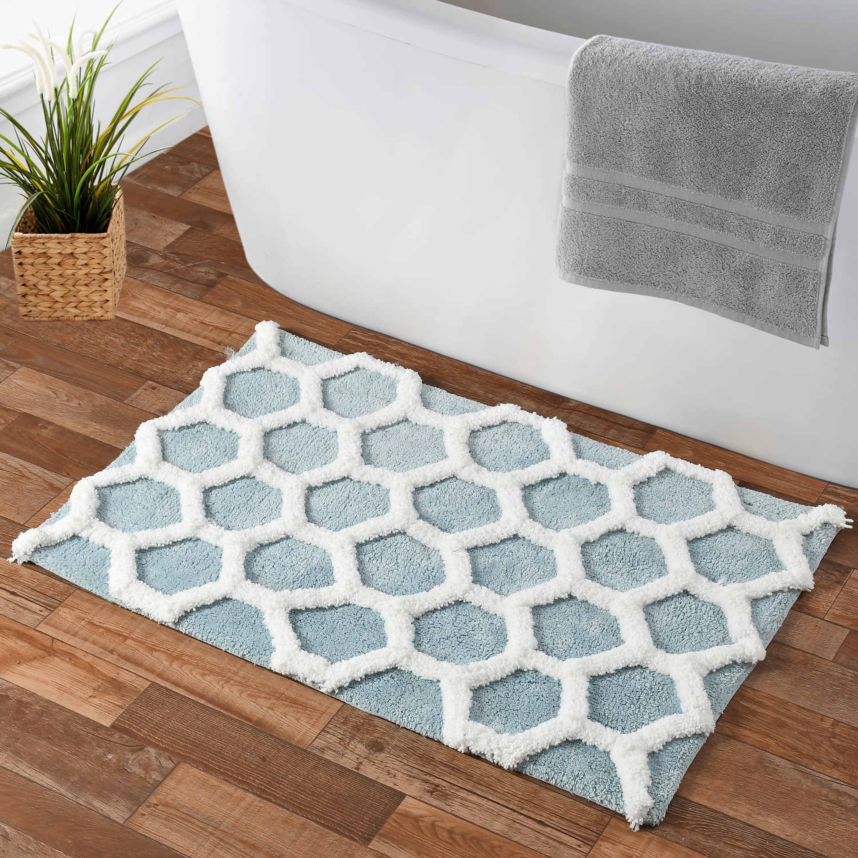 Hivee Cotton Bath Mat with Anti-Slip - 40x60cm, Light Blue