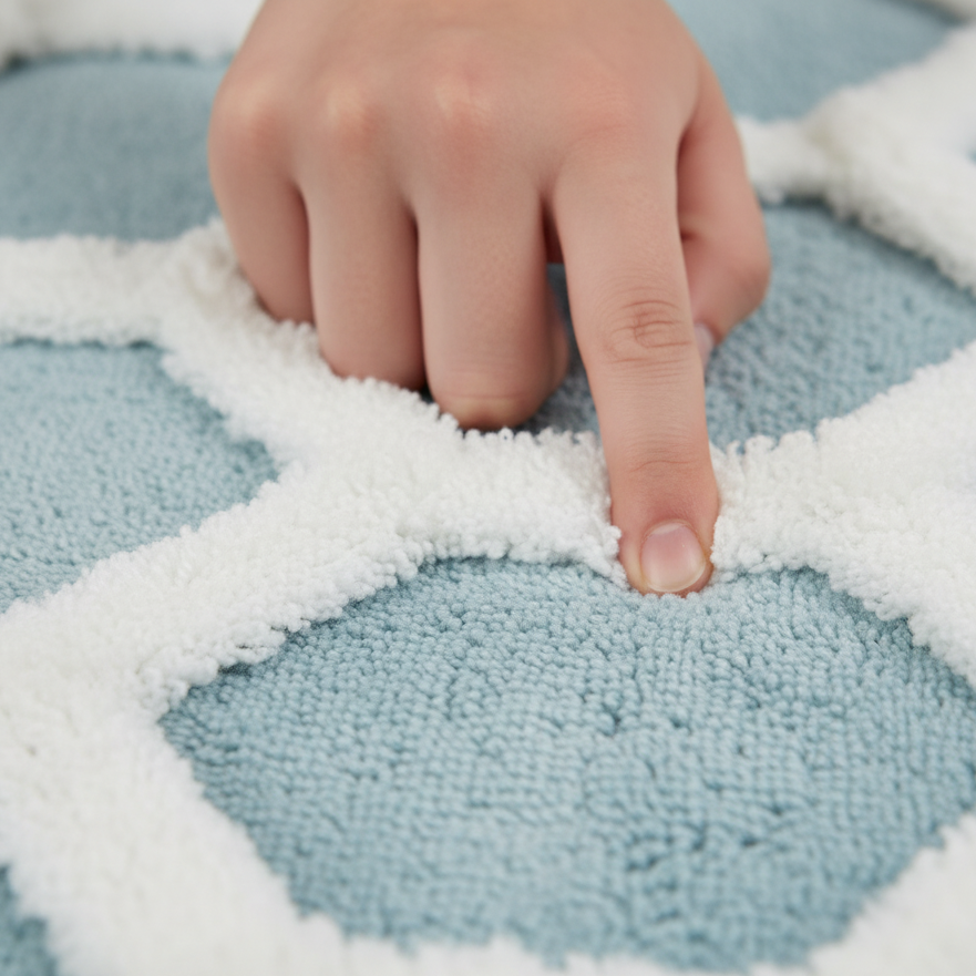 Hivee Cotton Bath Mat with Anti-Slip - 40x60cm, Light Blue