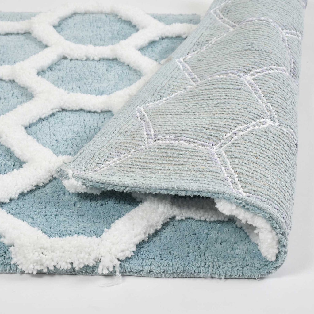 Hivee Cotton Bath Mat with Anti-Slip - 40x60cm, Light Blue