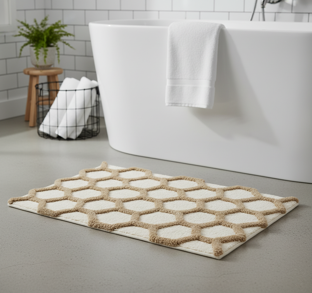 Hivee Cotton Bath Mat with Anti-Slip - 50x80cm, Ivory
