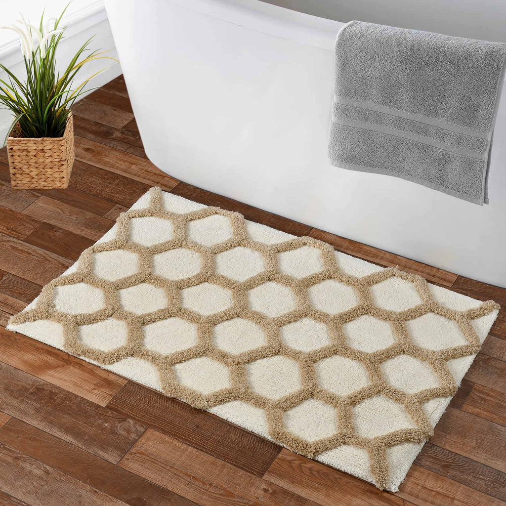 Hivee Cotton Bath Mat with Anti-Slip - 50x80cm, Ivory
