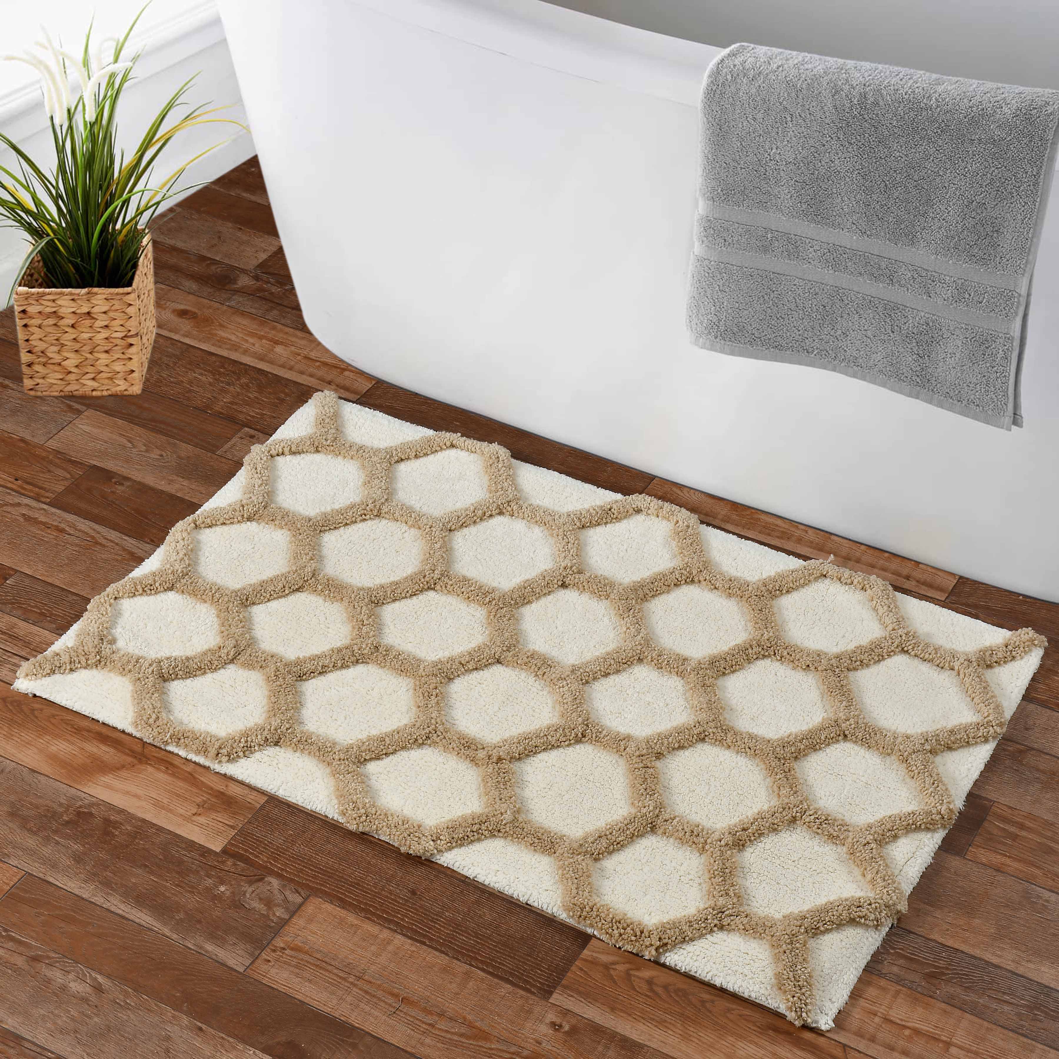 Hivee Cotton Bath Mat with Anti-Slip - 40x60cm, Ivory