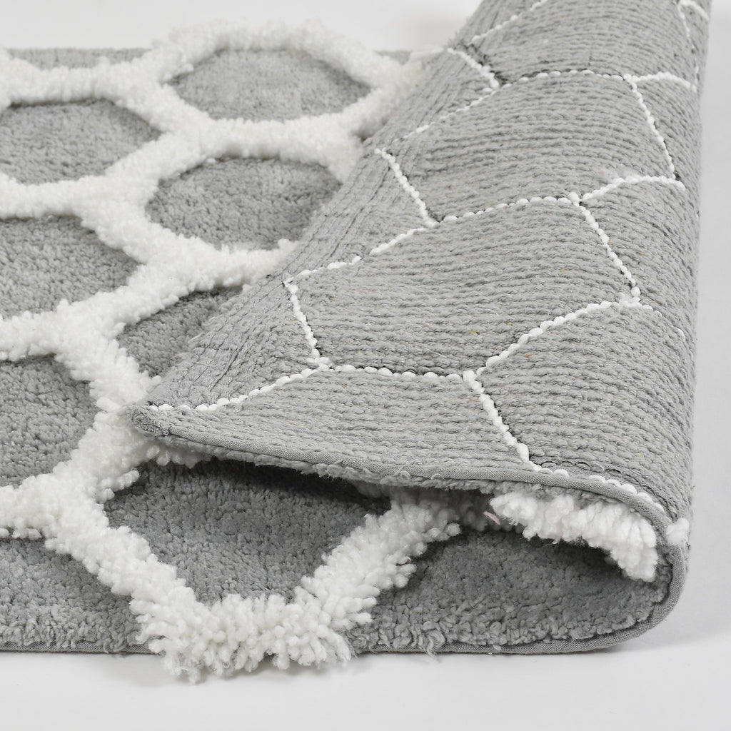 Hivee Cotton Bath Mat with Anti-Slip - 50x80cm, Light Grey