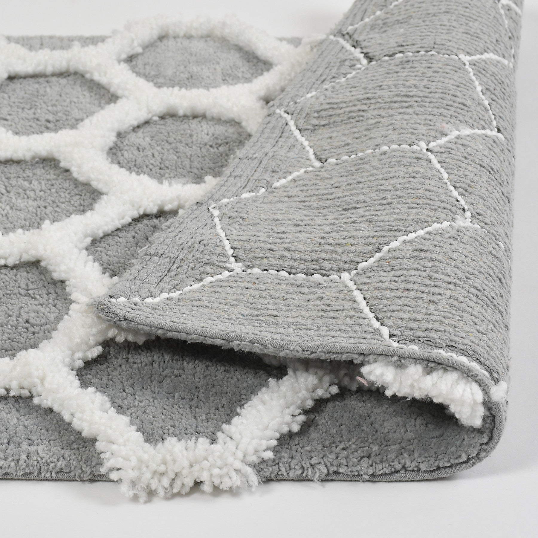 Hivee Cotton Bath Mat with Anti-Slip - 40x60cm, Light Grey