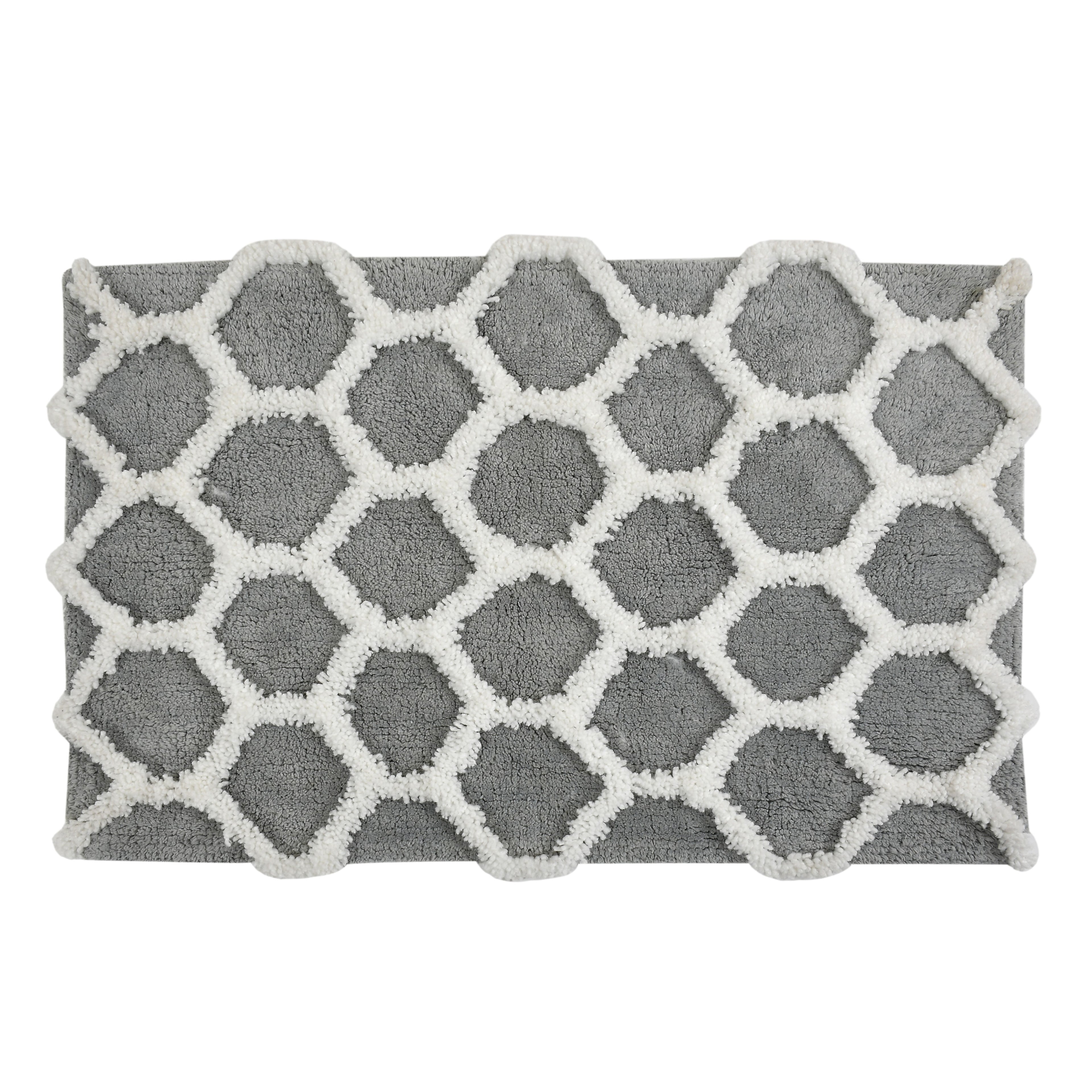 Hivee Cotton Bath Mat with Anti-Slip - 40x60cm, Light Grey