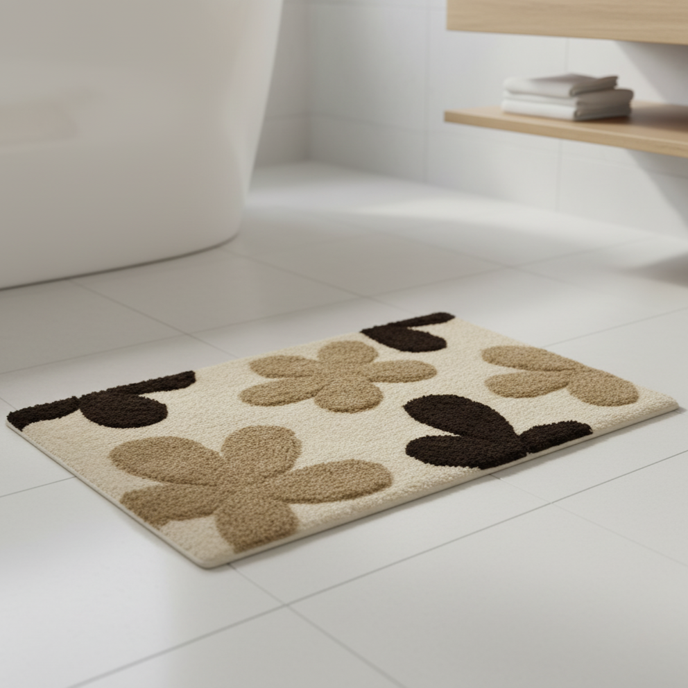 Flora Cotton Bath Mat with Anti-Slip - 50x80cm, Ivory