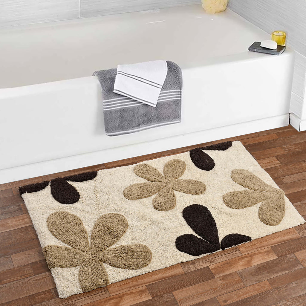 Flora Cotton Bath Mat with Anti-Slip - 50x80cm, Ivory