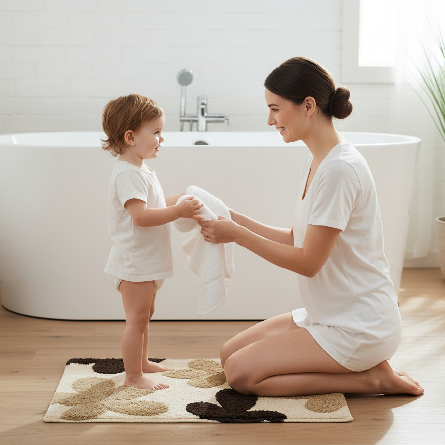 Flora Cotton Bath Mat with Anti-Slip - 50x80cm, Ivory