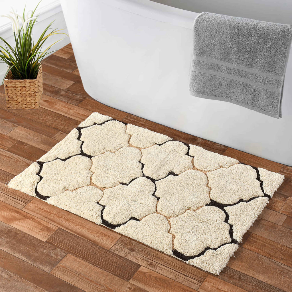 Trellis Cotton Bath Mat with Anti-Slip - 40x60cm, Ivory