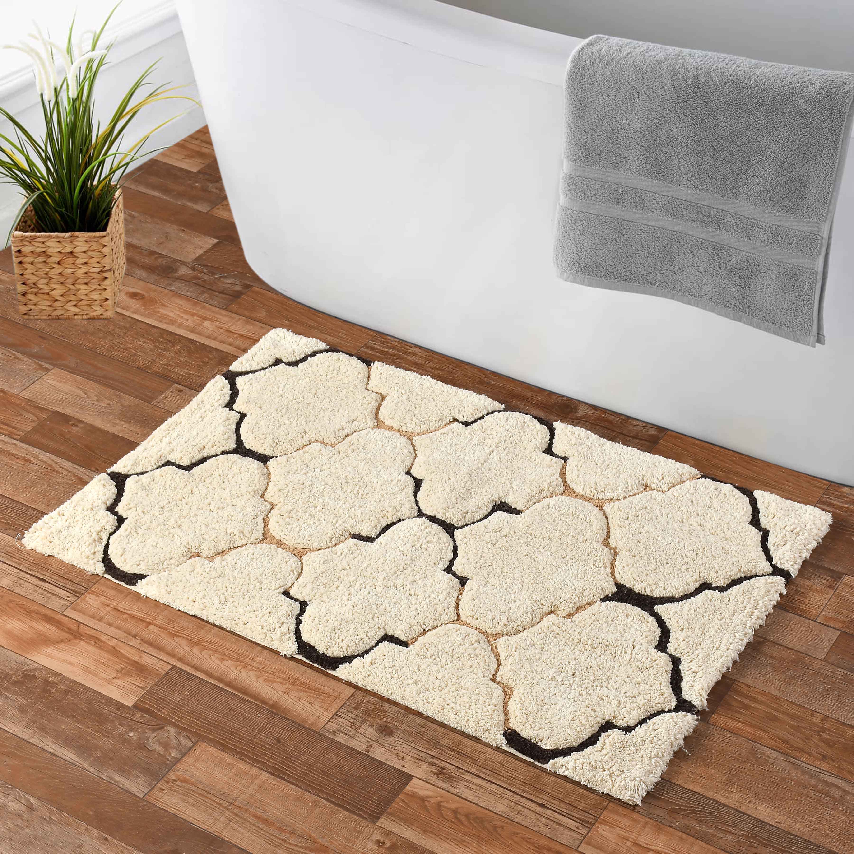 Trellis Cotton Bath Mat with Anti-Slip - 40x60cm, Ivory