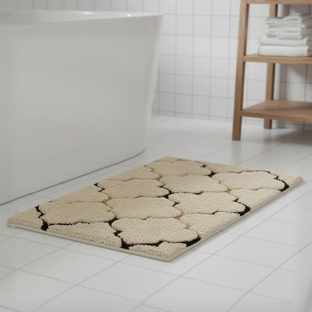 Trellis Cotton Bath Mat with Anti-Slip - 40x60cm, Ivory