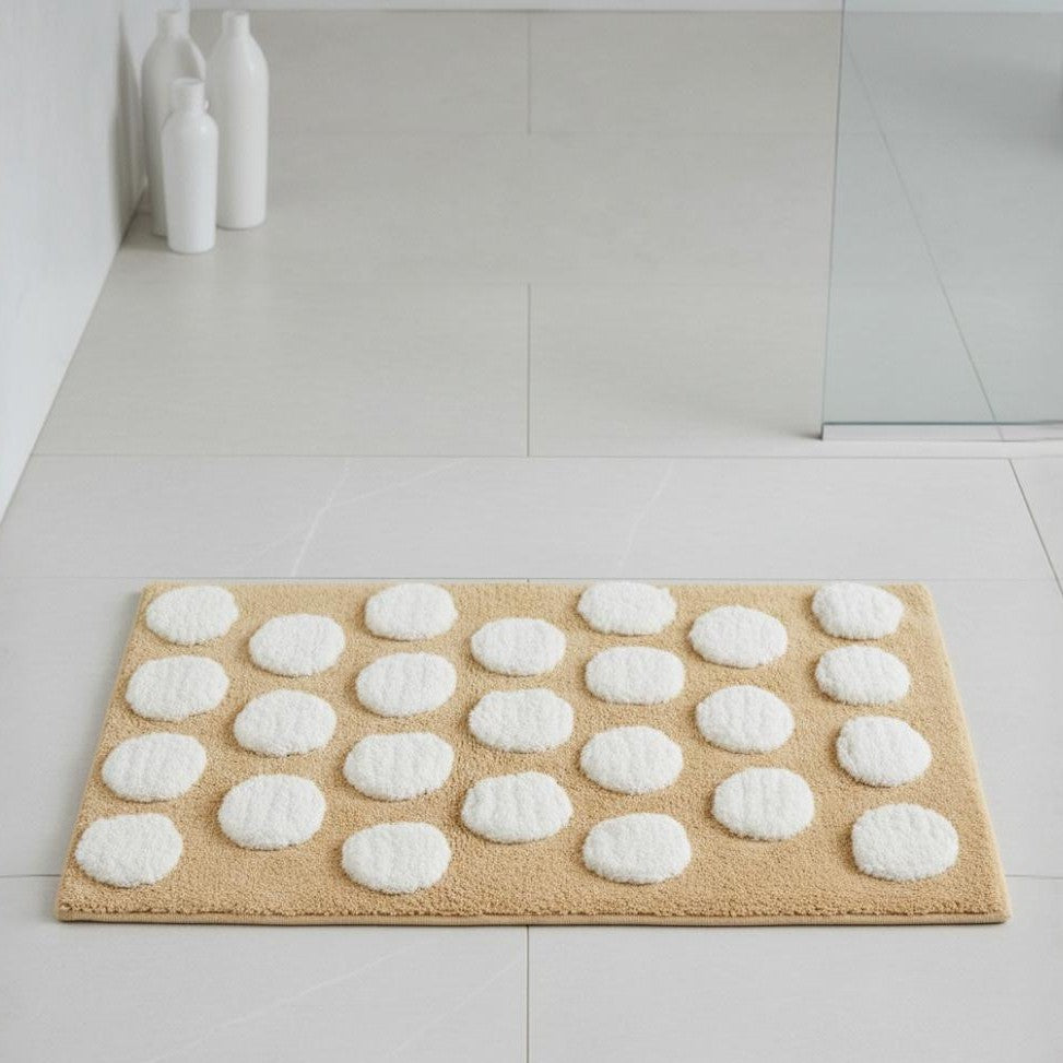 Polka Cotton Bath Mat with Anti-Slip - 40x60cm, Beige