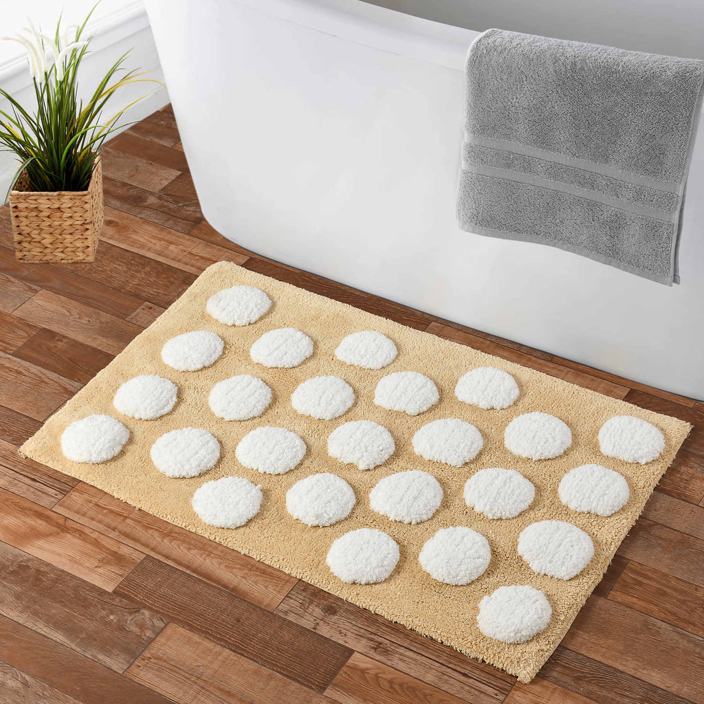 Polka Cotton Bath Mat with Anti-Slip - 40x60cm, Beige
