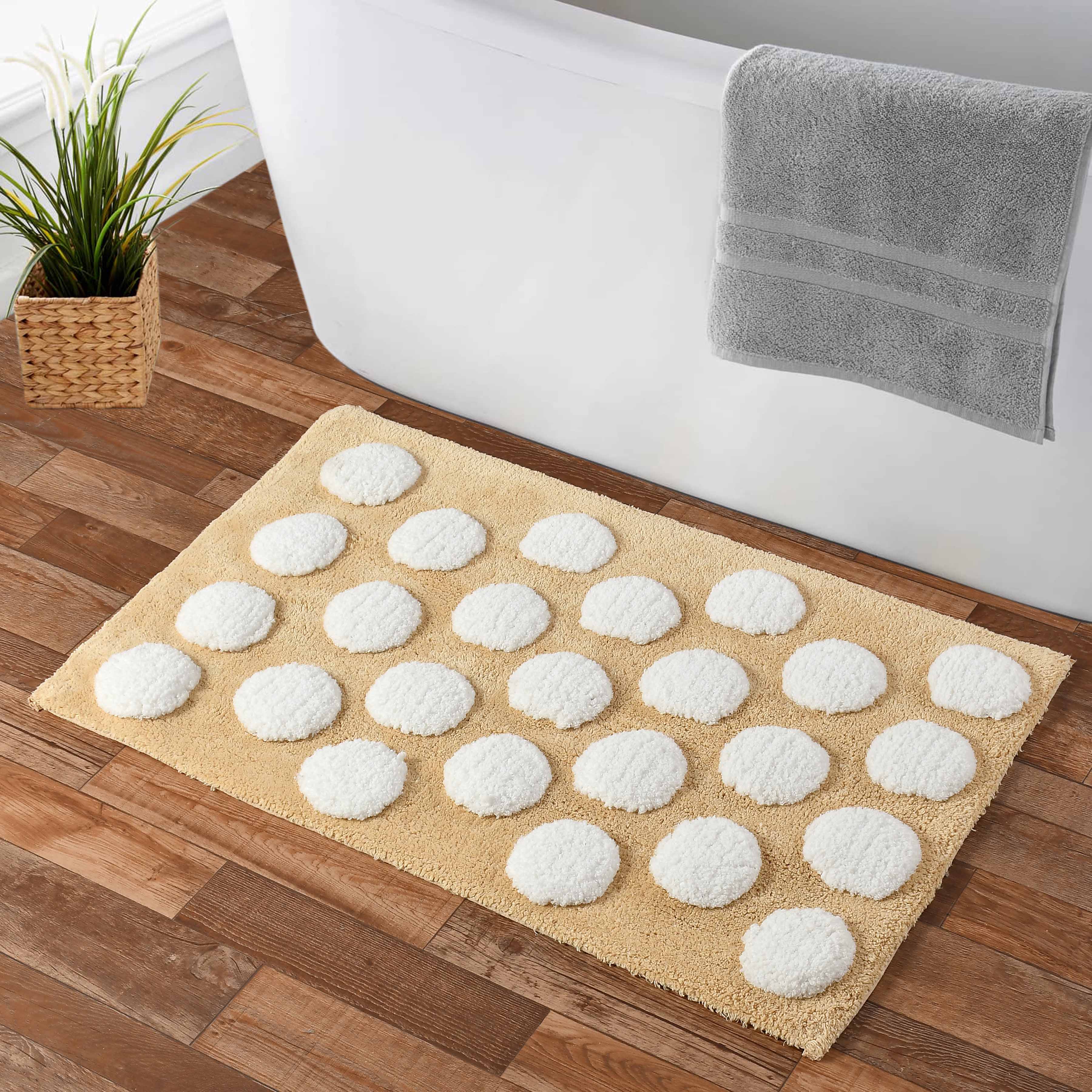 Polka Cotton Bath Mat with Anti-Slip - 40x60cm, Beige